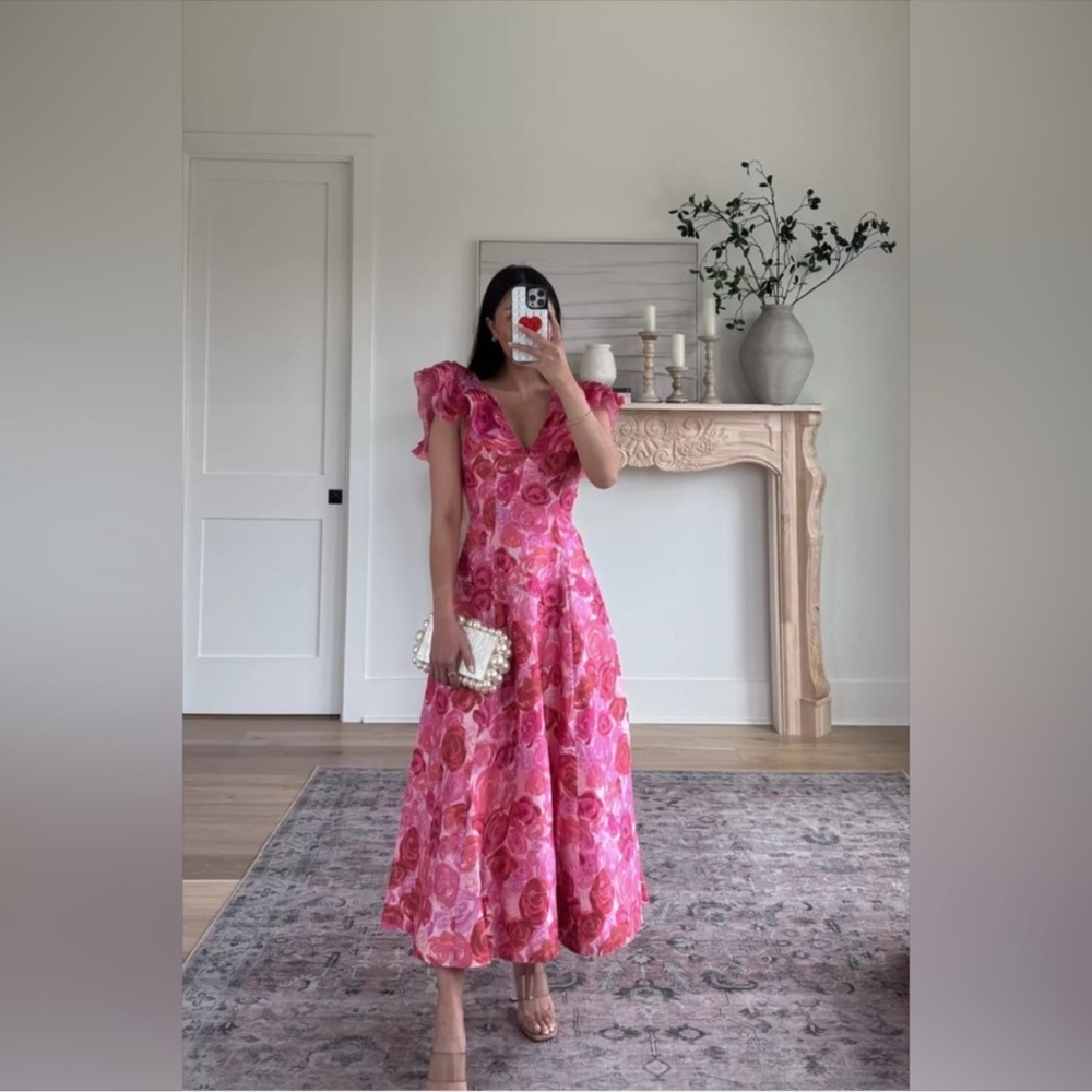 Aje Enchanted Floral Plunge Midi Dress AU4/US0
